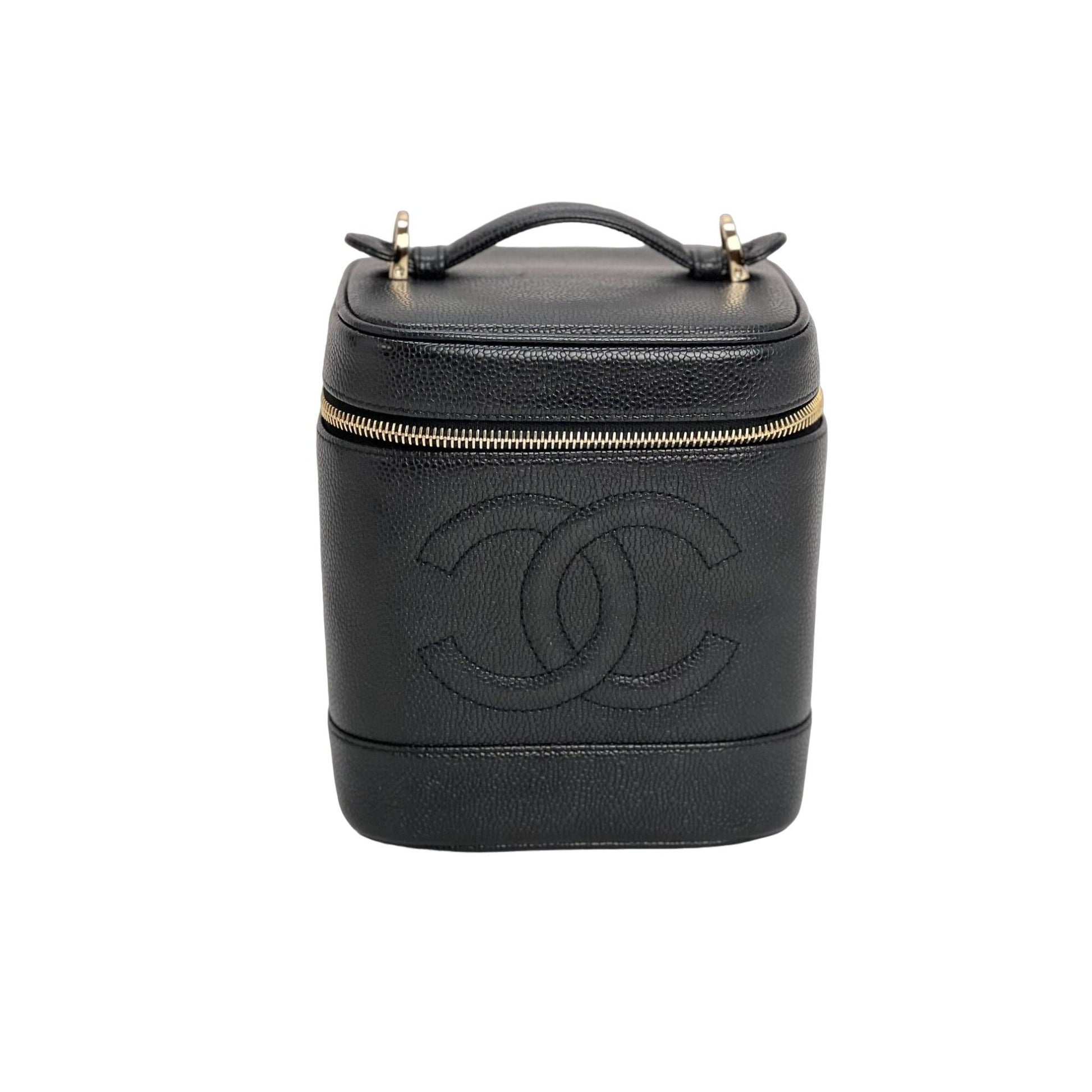 Chanel Vanity Cosmetic Case Black Caviar Leather Bag - HOUSE OF SHE