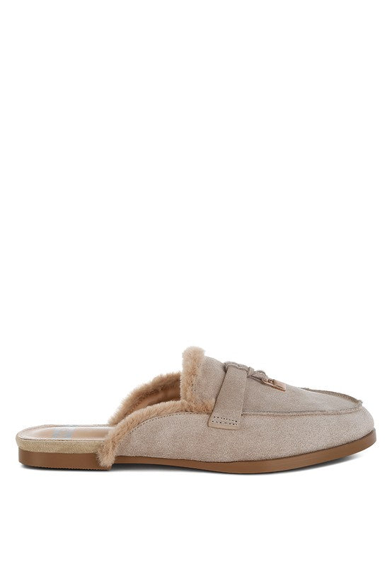 Bosnia Suede & Faux Fur Slip On Mules  HOUSE OF SHE