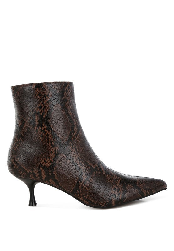 Thymus Snake Print Kitten Heel Boots - HOUSE OF SHE