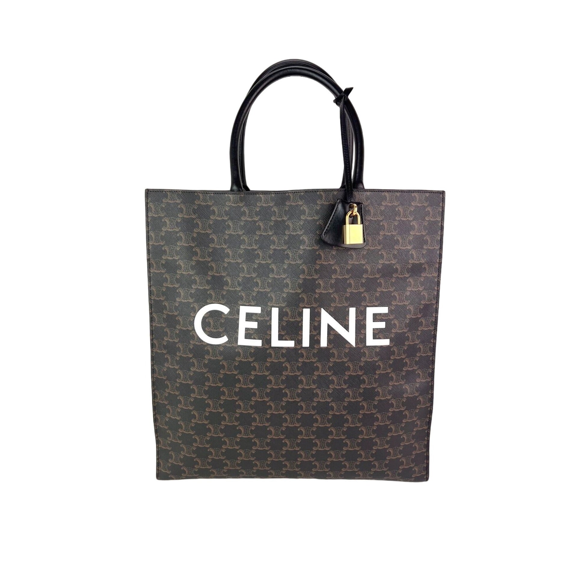 Celine Triomphe Vertical Cabas Black Monogram Canvas Tote - HOUSE OF SHE