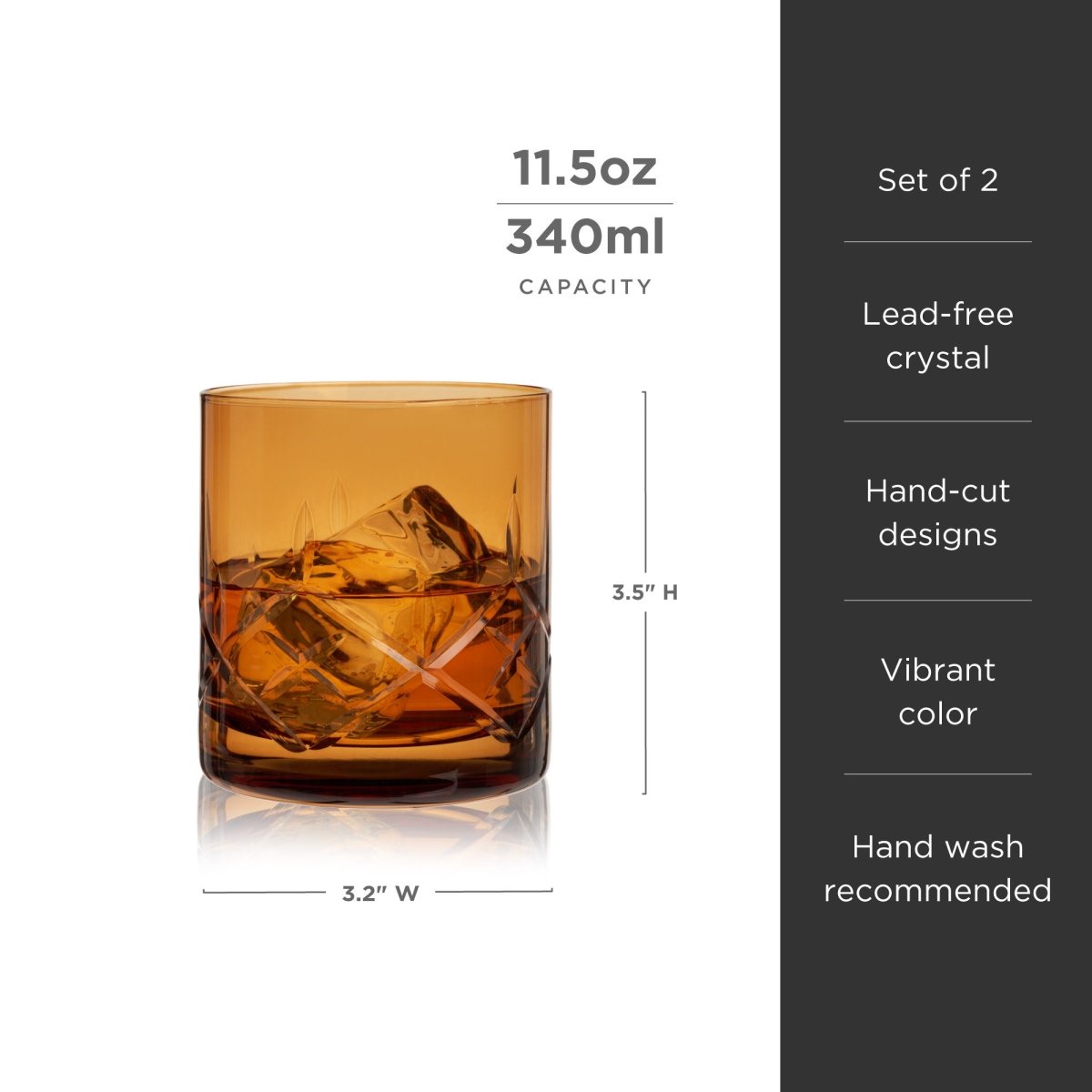 Admiral Crystal Rocks Glasses in Amber Set of 2 - HOUSE OF SHE