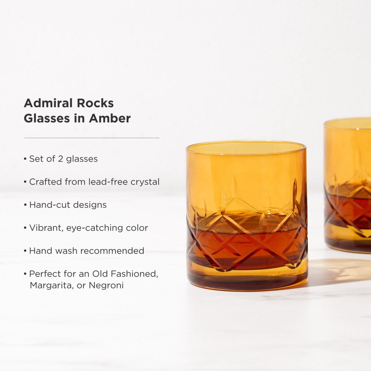 Admiral Crystal Rocks Glasses in Amber Set of 2 - HOUSE OF SHE