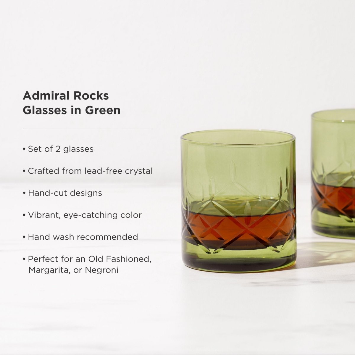 Admiral Crystal Rocks Glasses in Green Set of 2 - HOUSE OF SHE