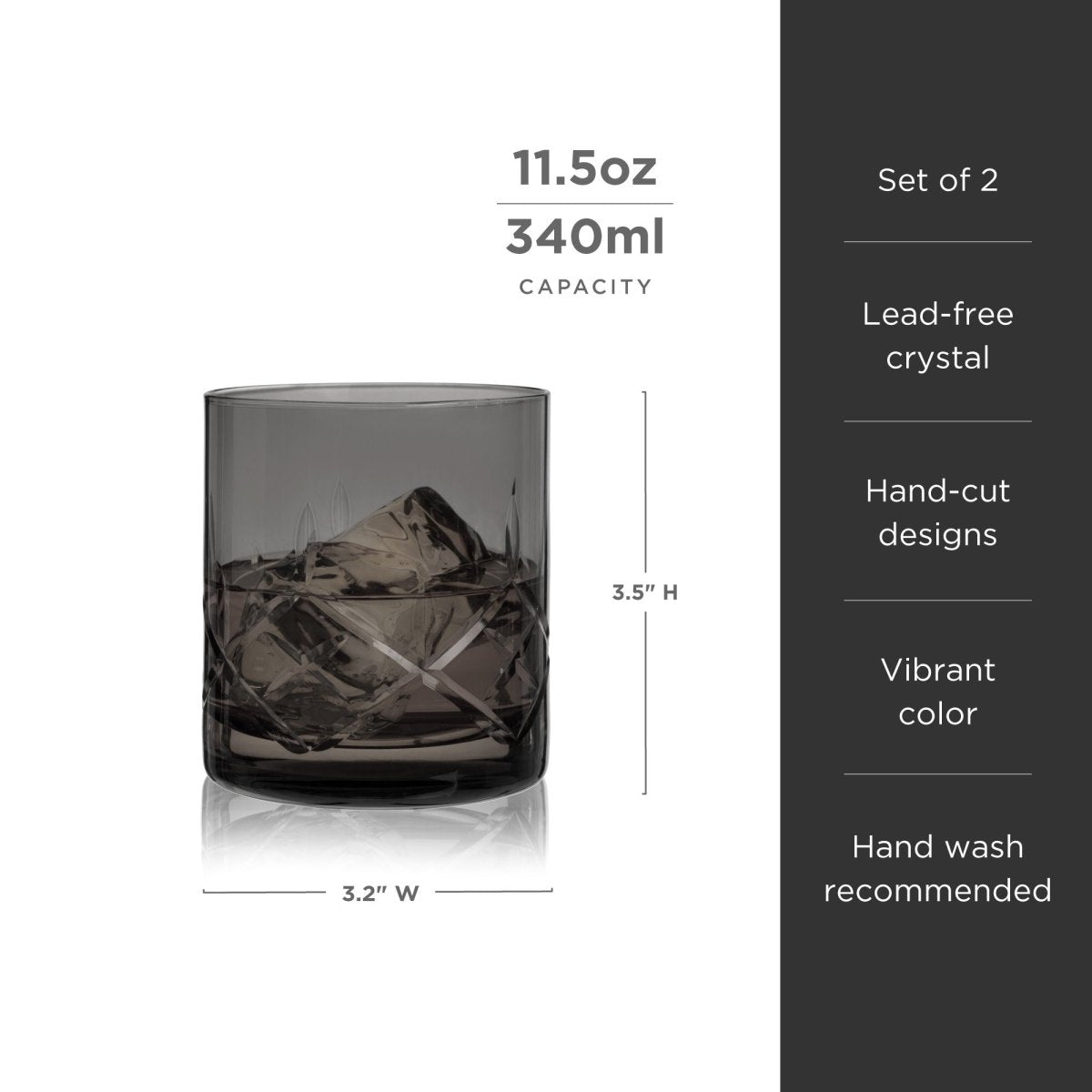 Admiral Crystal Rocks Glasses in Smoke Set of 2 - HOUSE OF SHE