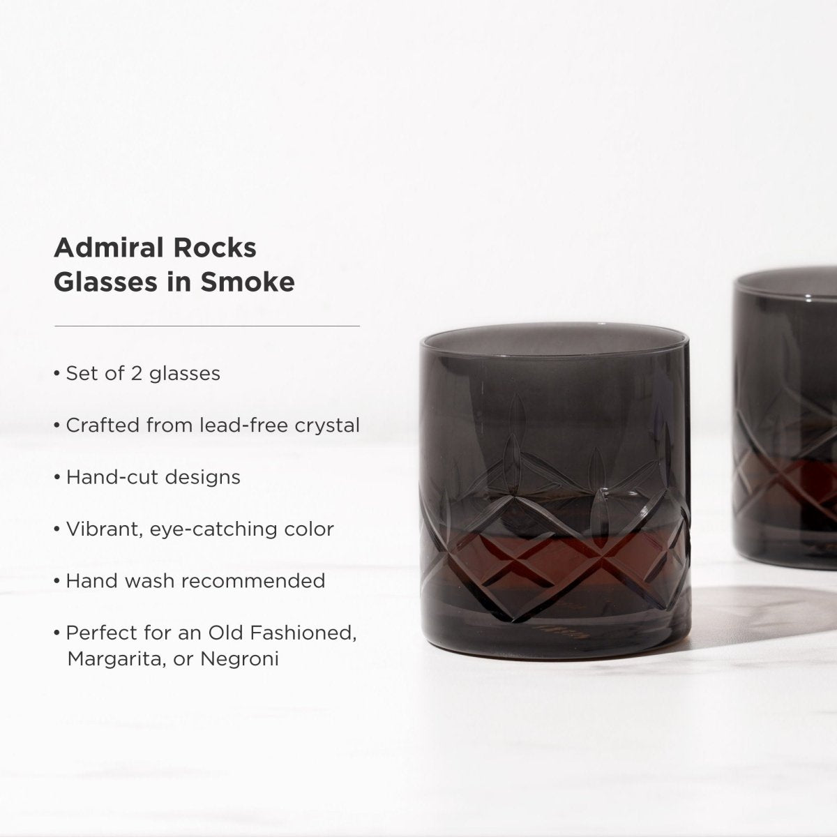 Admiral Crystal Rocks Glasses in Smoke Set of 2 - HOUSE OF SHE