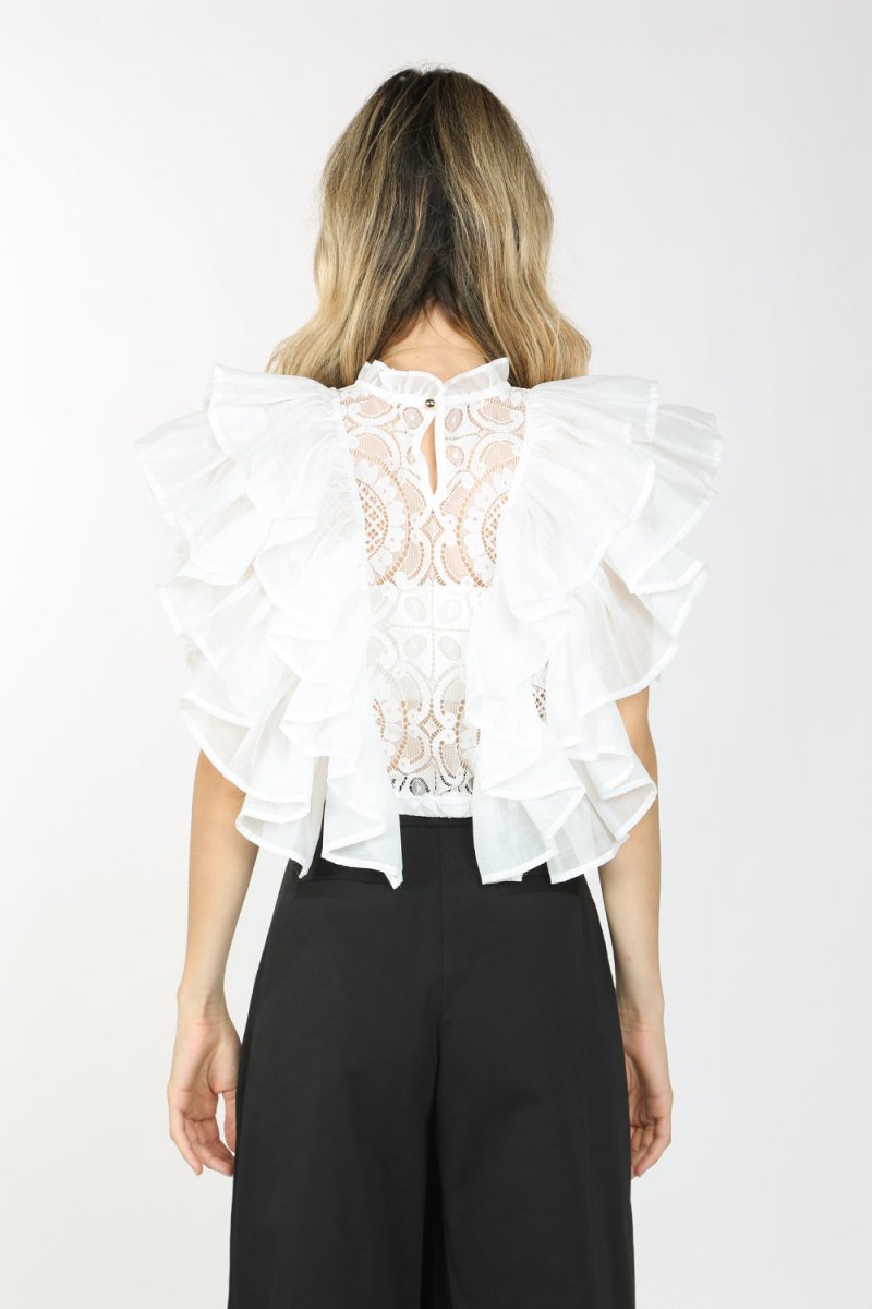 Adonis Ruffled Lace Crop Blouse - HOUSE OF SHE