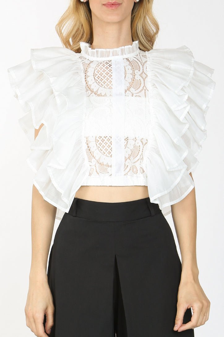 Adonis Ruffled Lace Crop Blouse - HOUSE OF SHE
