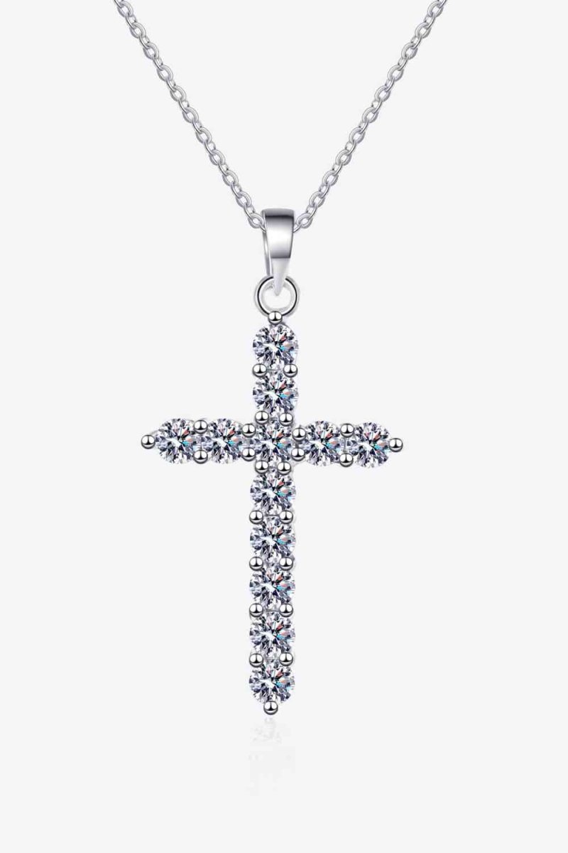 Adored 925 Sterling Silver Cross Moissanite Necklace - HOUSE OF SHE