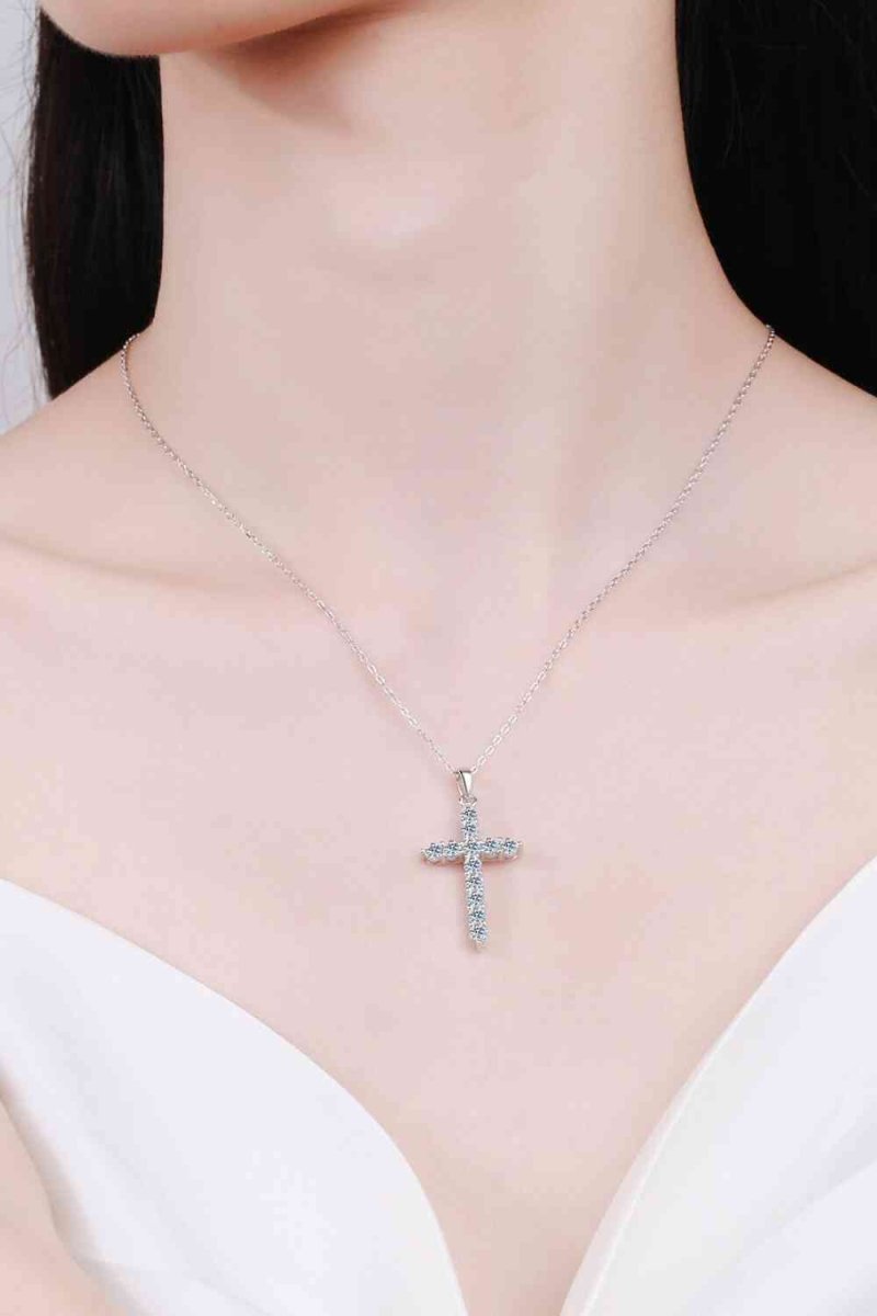 Adored 925 Sterling Silver Cross Moissanite Necklace - HOUSE OF SHE