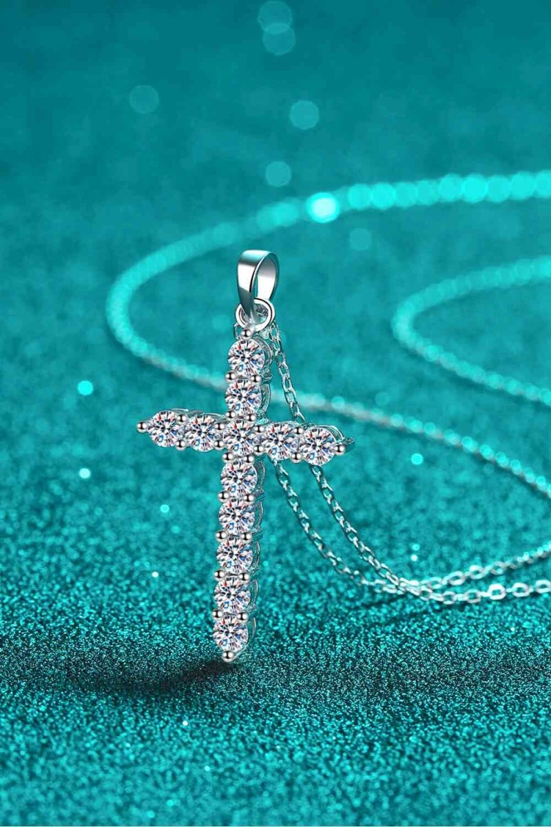 Adored 925 Sterling Silver Cross Moissanite Necklace - HOUSE OF SHE