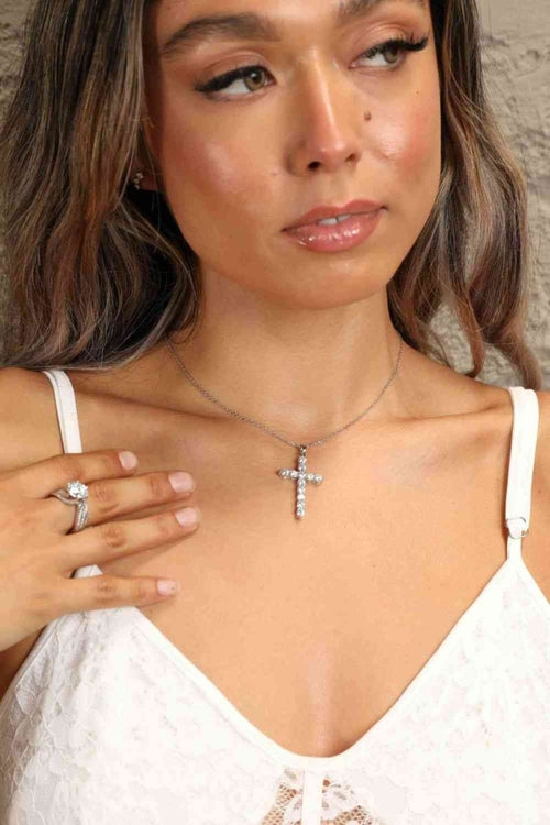 Adored 925 Sterling Silver Cross Moissanite Necklace - HOUSE OF SHE