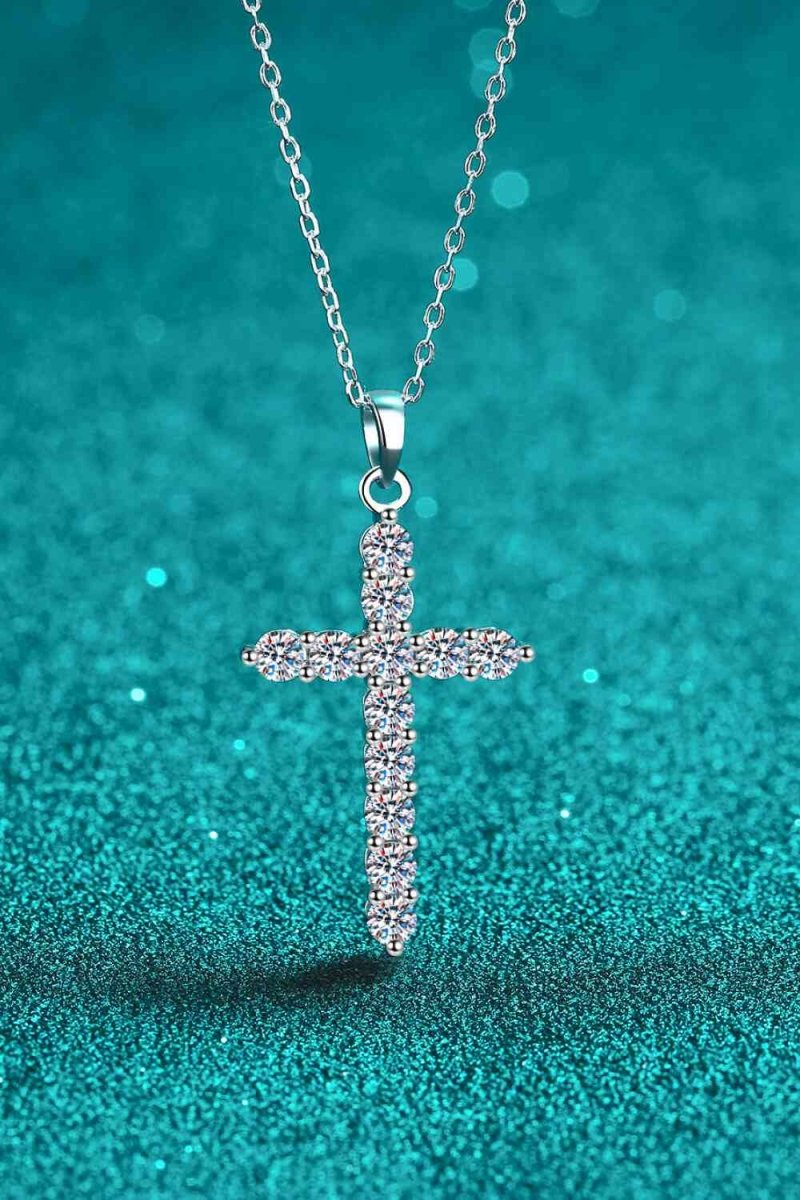 Adored 925 Sterling Silver Cross Moissanite Necklace - HOUSE OF SHE