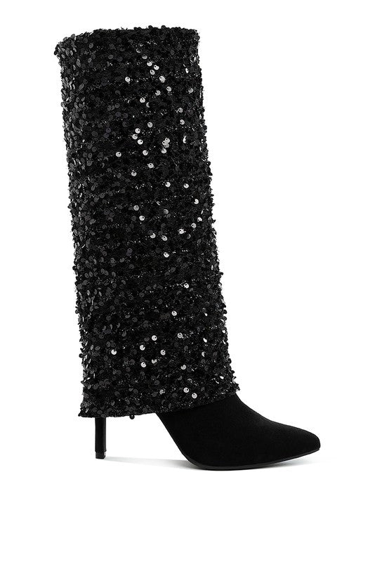 Sin City Sequinned Fold-Over Calf Boots