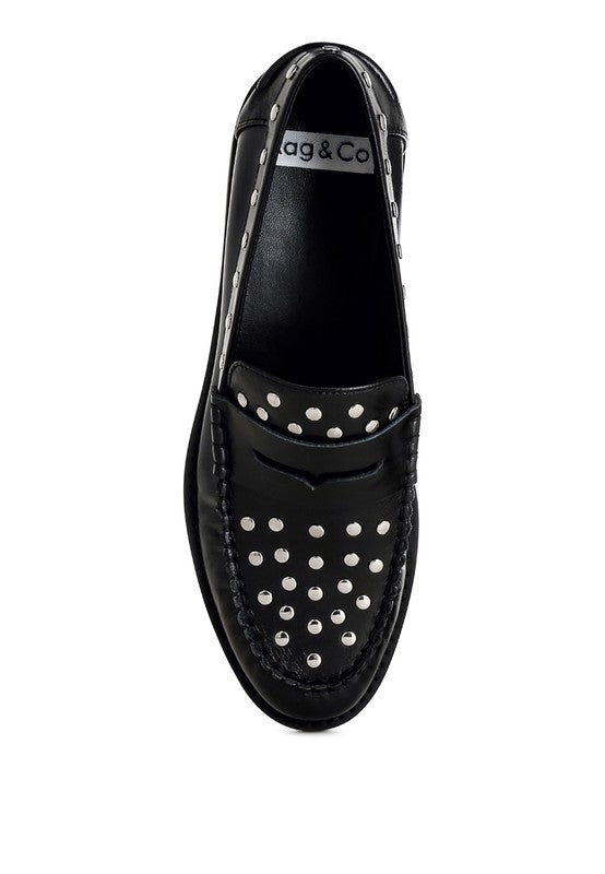 Oglavia Studs Embellished Leather Loafers - HOUSE OF SHE