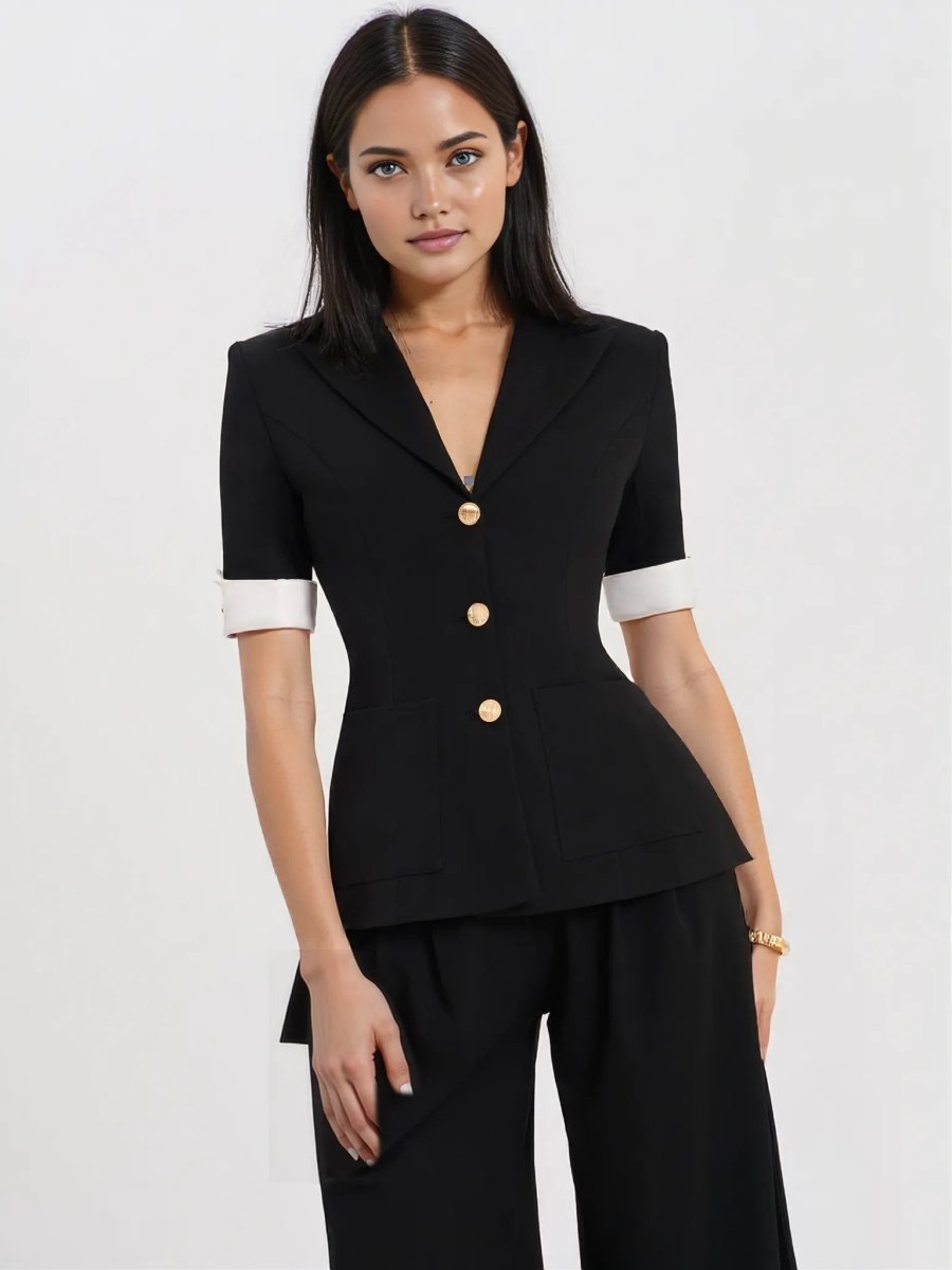 Aleena Short Sleeve Business Casual Blazer - HOUSE OF SHE