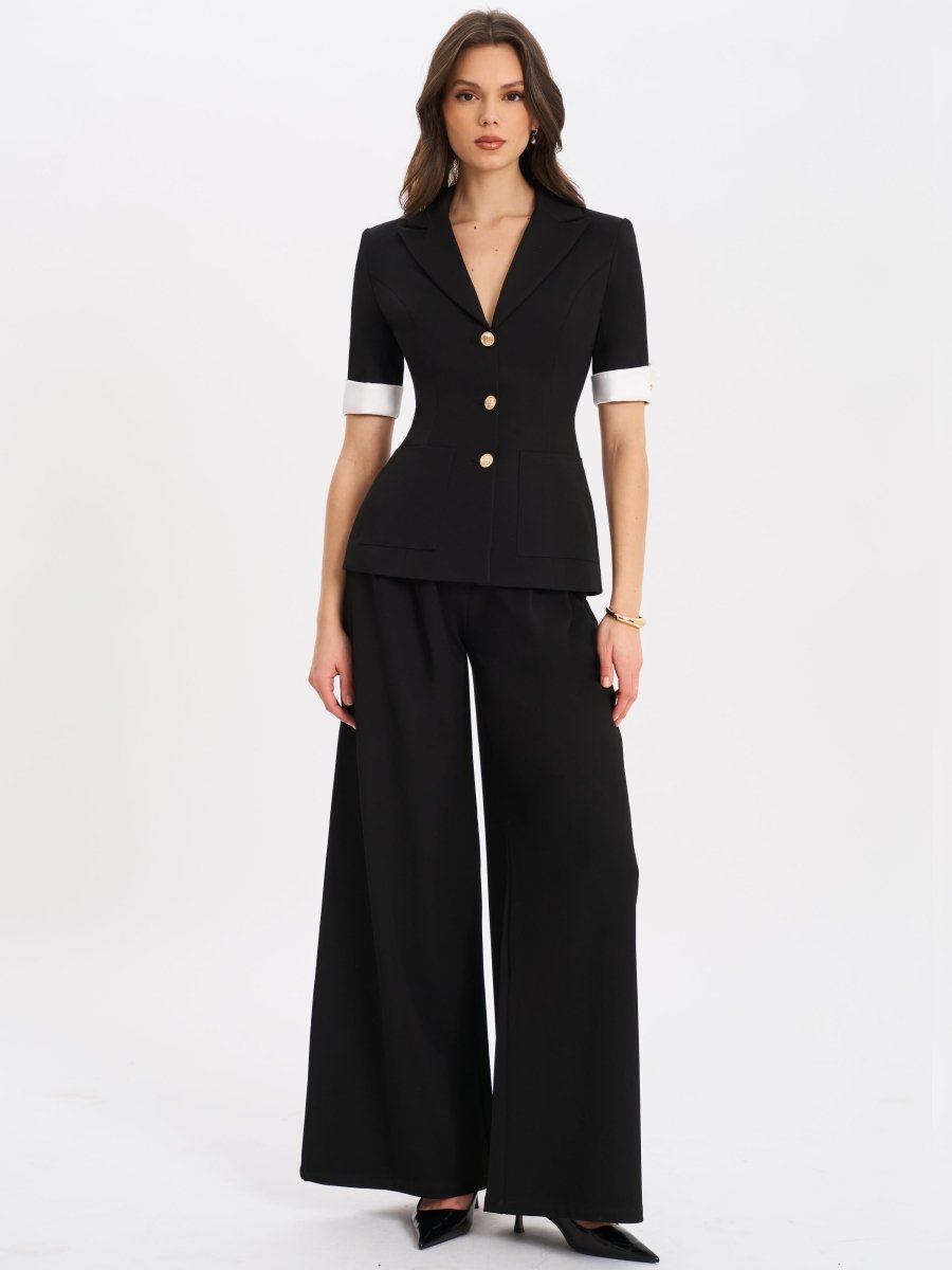 Aleeza Black Wide Leg Suit Pants - HOUSE OF SHE