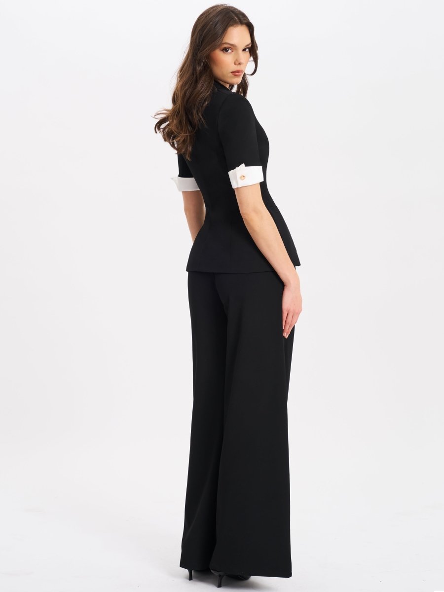 Aleeza Black Wide Leg Suit Pants - HOUSE OF SHE