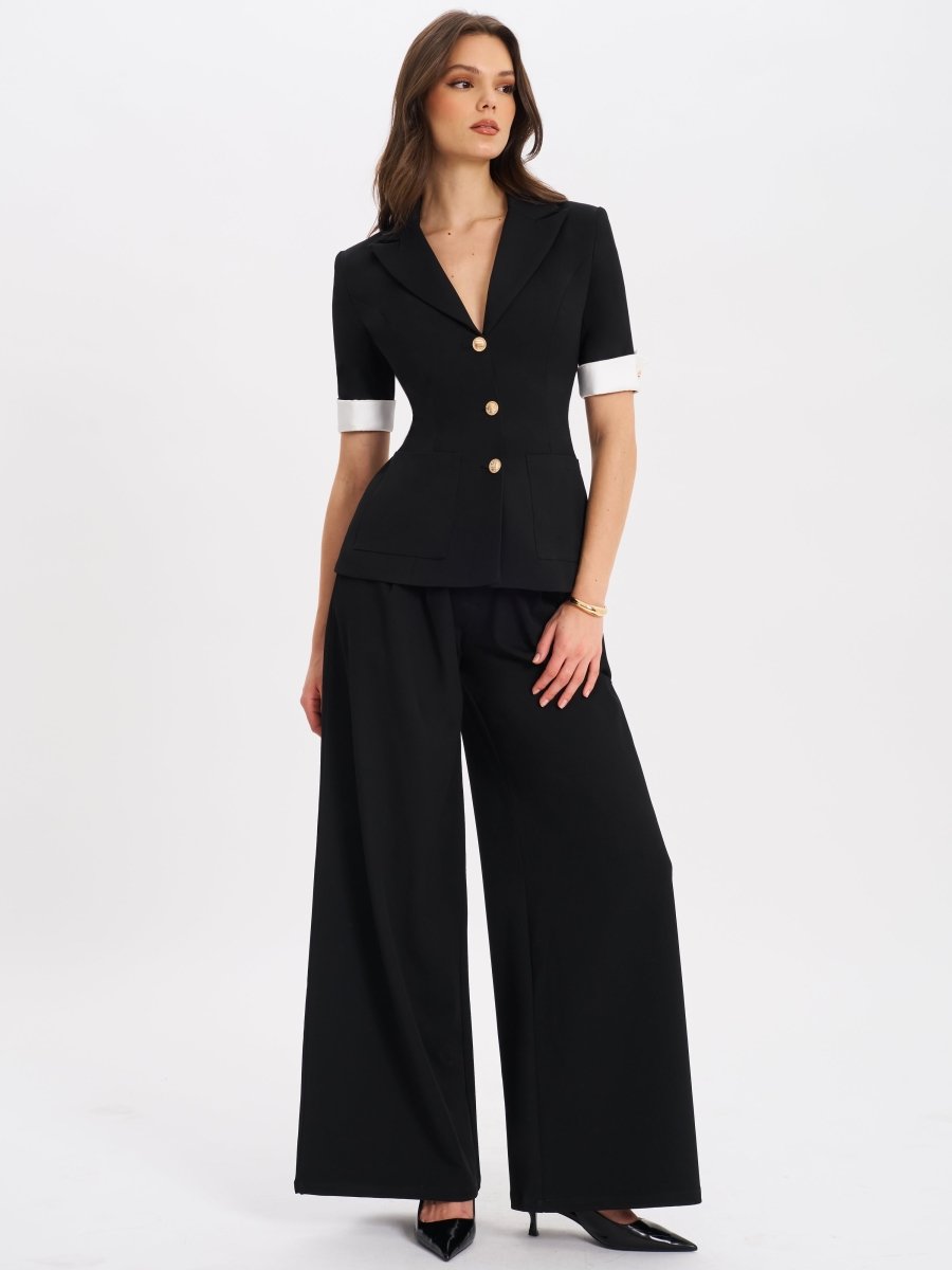 Aleeza Black Wide Leg Suit Pants - HOUSE OF SHE