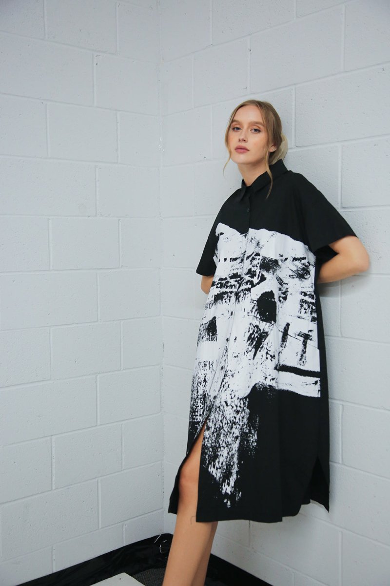 Alice Printed Relaxed Long Shirt Dress - HOUSE OF SHE