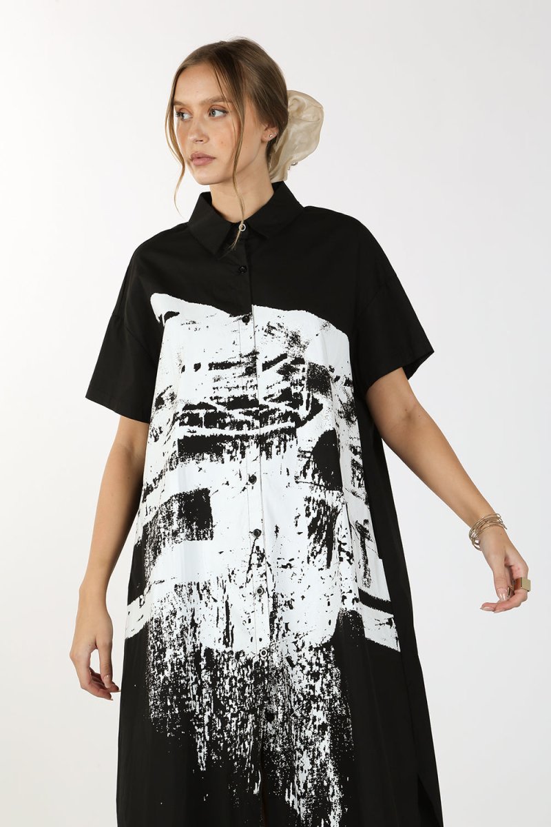 Alice Printed Relaxed Long Shirt Dress - HOUSE OF SHE