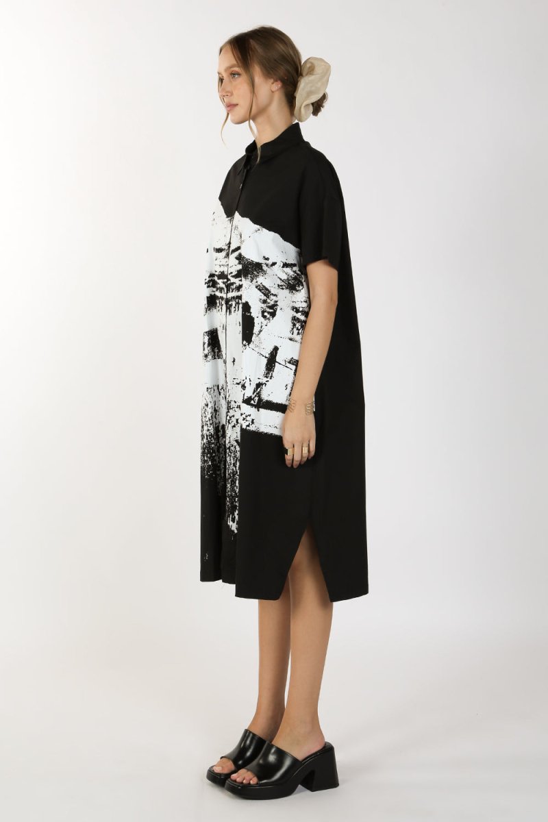 Alice Printed Relaxed Long Shirt Dress - HOUSE OF SHE