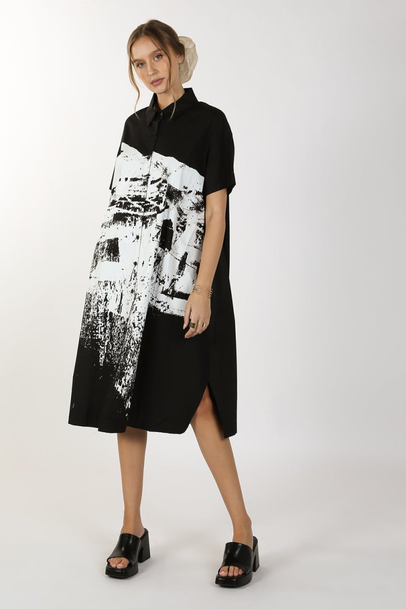 Alice Printed Relaxed Long Shirt Dress - HOUSE OF SHE