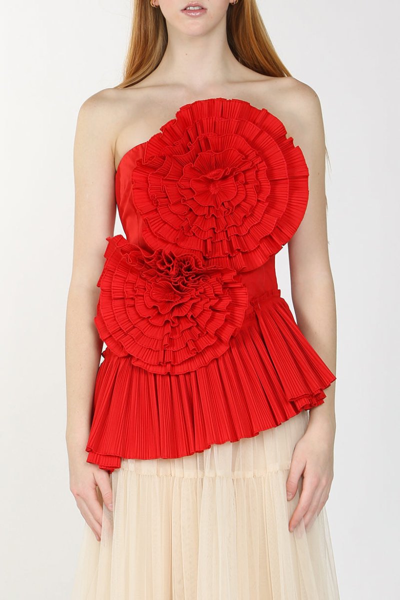 Angel 3D Pleated Flower Tube Bustier Top - HOUSE OF SHE