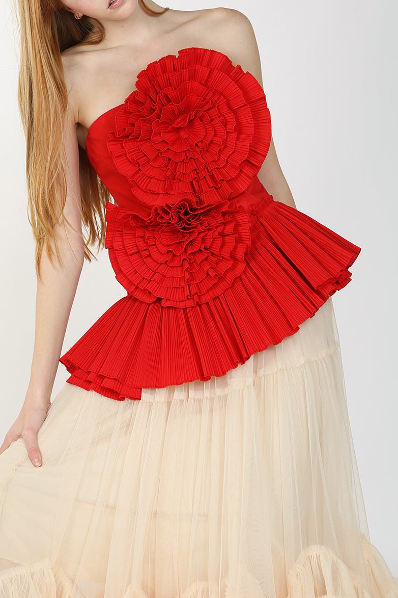 Angel 3D Pleated Flower Tube Bustier Top - HOUSE OF SHE