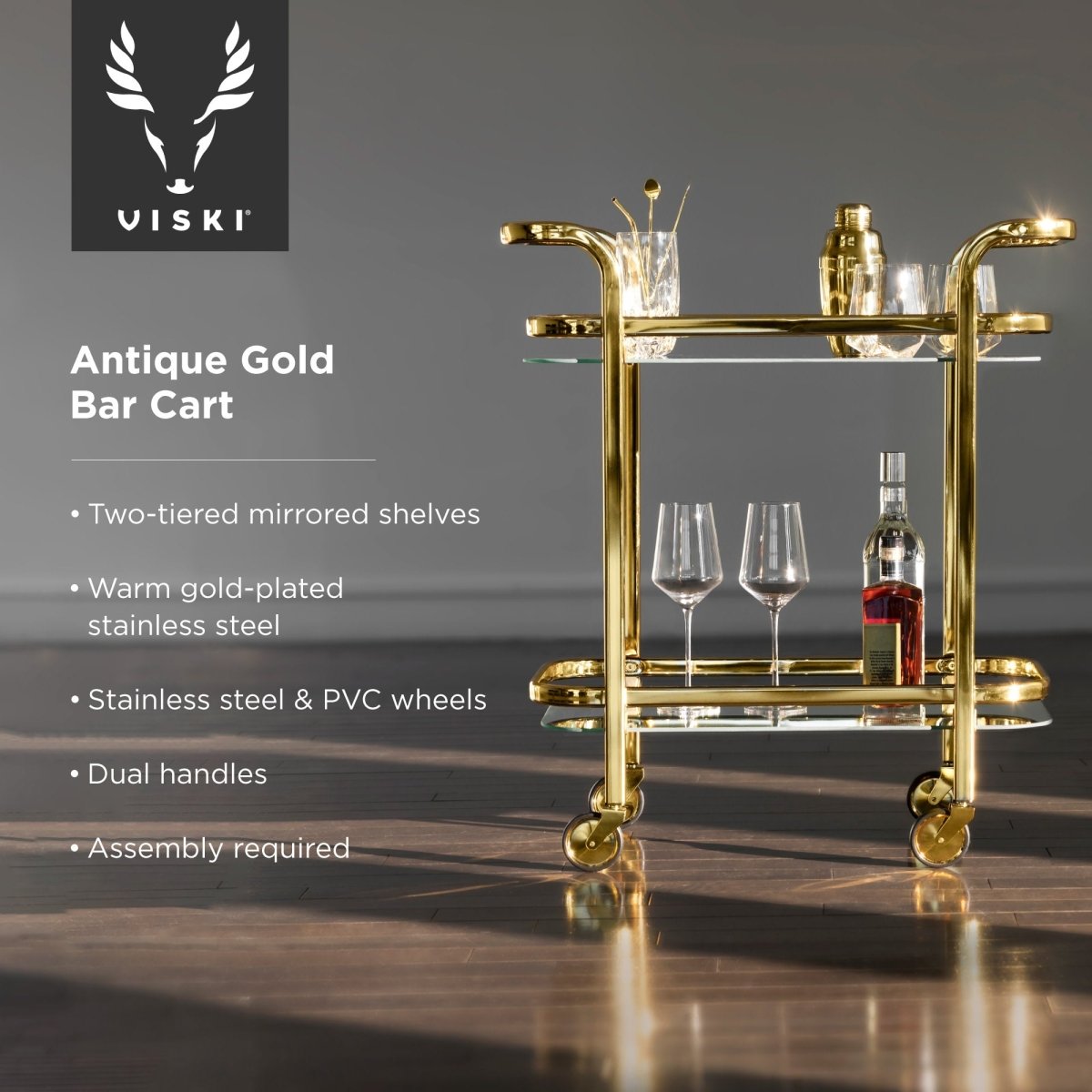 Antique Gold Bar Cart - HOUSE OF SHE