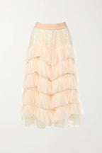 Ares Glitter Sequin Mesh Tiered Midi Skirt - HOUSE OF SHE