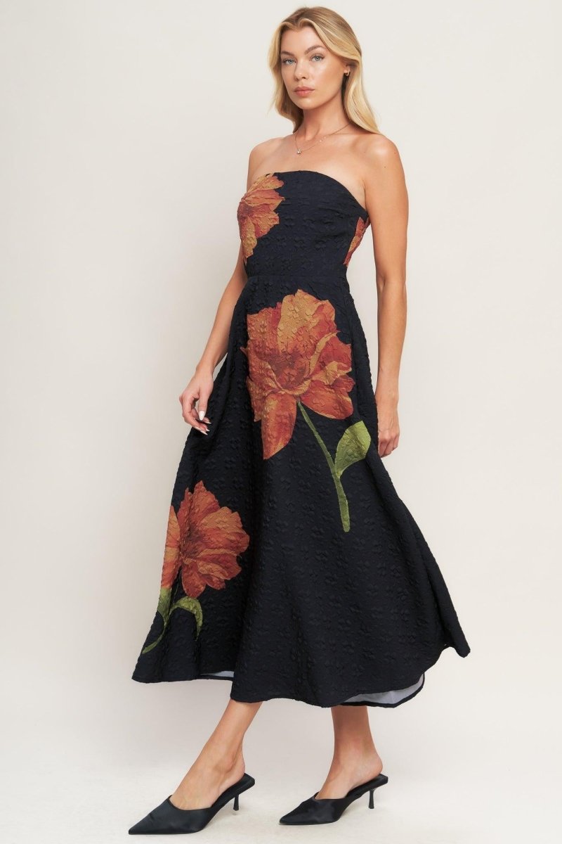 ART NOUVEAU BLOOM WOVEN MIDI DRESS - HOUSE OF SHE