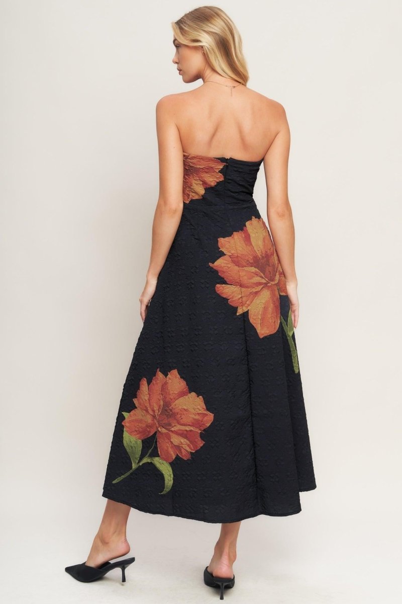 ART NOUVEAU BLOOM WOVEN MIDI DRESS - HOUSE OF SHE
