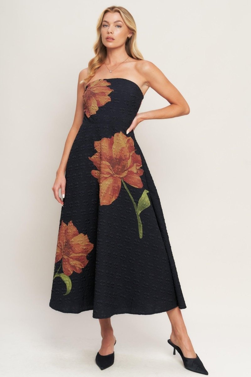 ART NOUVEAU BLOOM WOVEN MIDI DRESS - HOUSE OF SHE