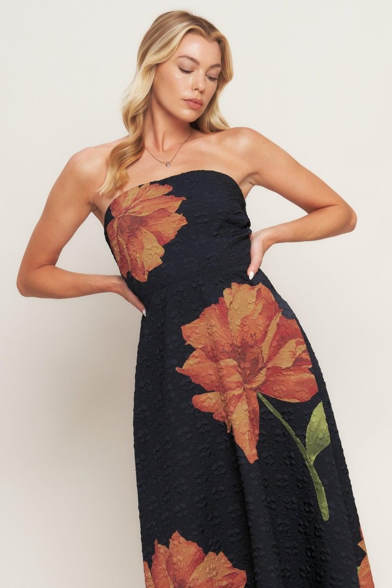 ART NOUVEAU BLOOM WOVEN MIDI DRESS - HOUSE OF SHE