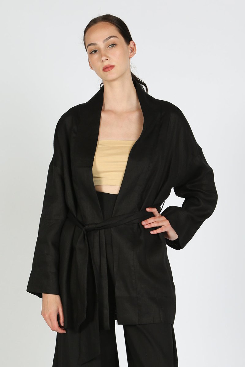 Astana Linen Robe Jacket - HOUSE OF SHE