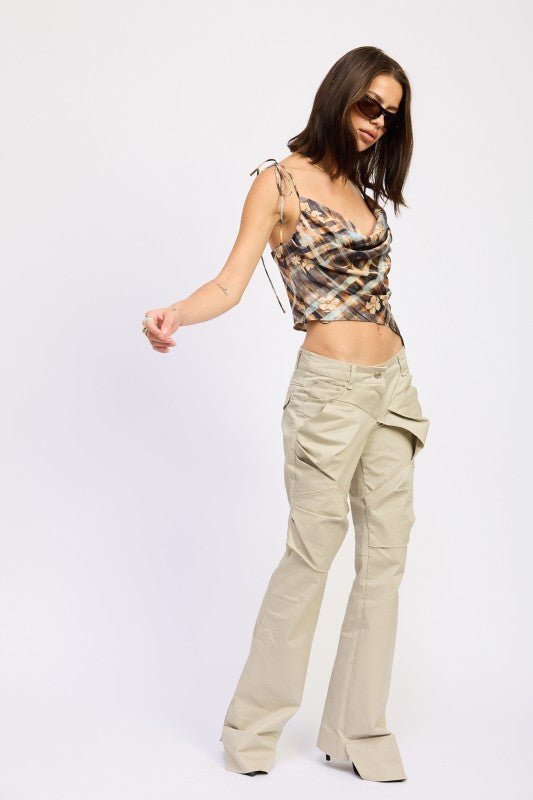 ASYMMETRICAL COWL NECK CAMI TOP - HOUSE OF SHE