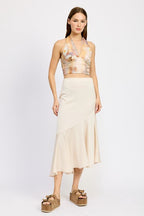 Asymmetrical Ruffle Hem Skirt - HOUSE OF SHE