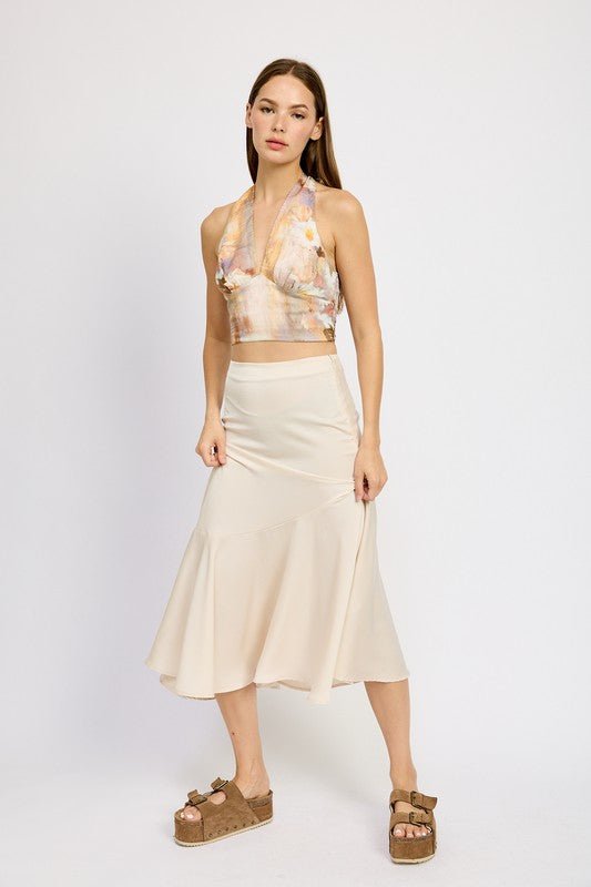 Asymmetrical Ruffle Hem Skirt - HOUSE OF SHE