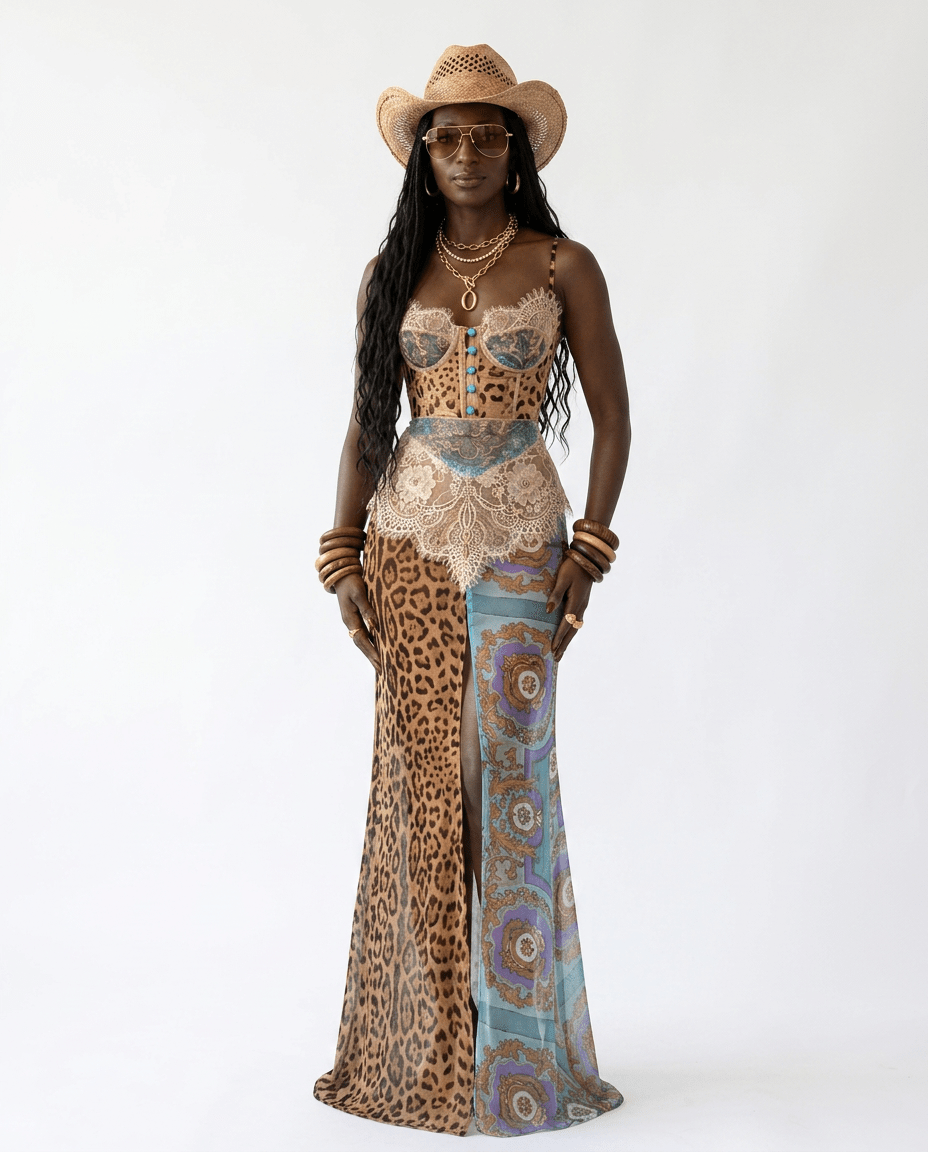 Audacious Lace Printed Maxi Dress - HOUSE OF SHE