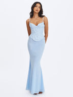 Aurielle Baby Blue Sweetheart Mermaid Peplum Maxi Dress - HOUSE OF SHE