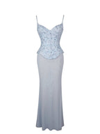 Aurielle Baby Blue Sweetheart Mermaid Peplum Maxi Dress - HOUSE OF SHE