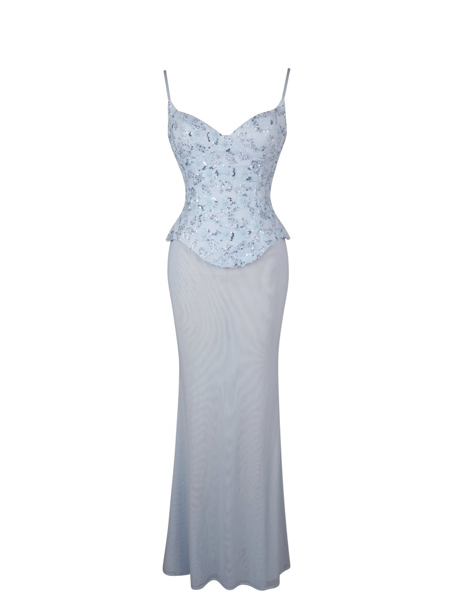 Aurielle Baby Blue Sweetheart Mermaid Peplum Maxi Dress - HOUSE OF SHE