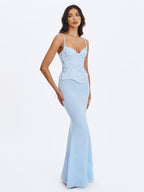 Aurielle Baby Blue Sweetheart Mermaid Peplum Maxi Dress - HOUSE OF SHE