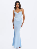 Aurielle Baby Blue Sweetheart Mermaid Peplum Maxi Dress - HOUSE OF SHE