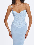 Aurielle Baby Blue Sweetheart Mermaid Peplum Maxi Dress - HOUSE OF SHE