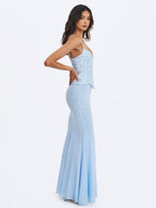 Aurielle Baby Blue Sweetheart Mermaid Peplum Maxi Dress - HOUSE OF SHE