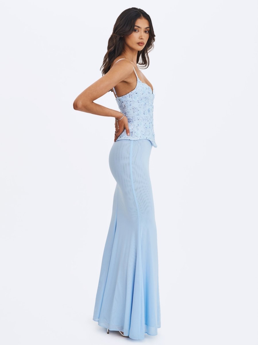 Aurielle Baby Blue Sweetheart Mermaid Peplum Maxi Dress - HOUSE OF SHE