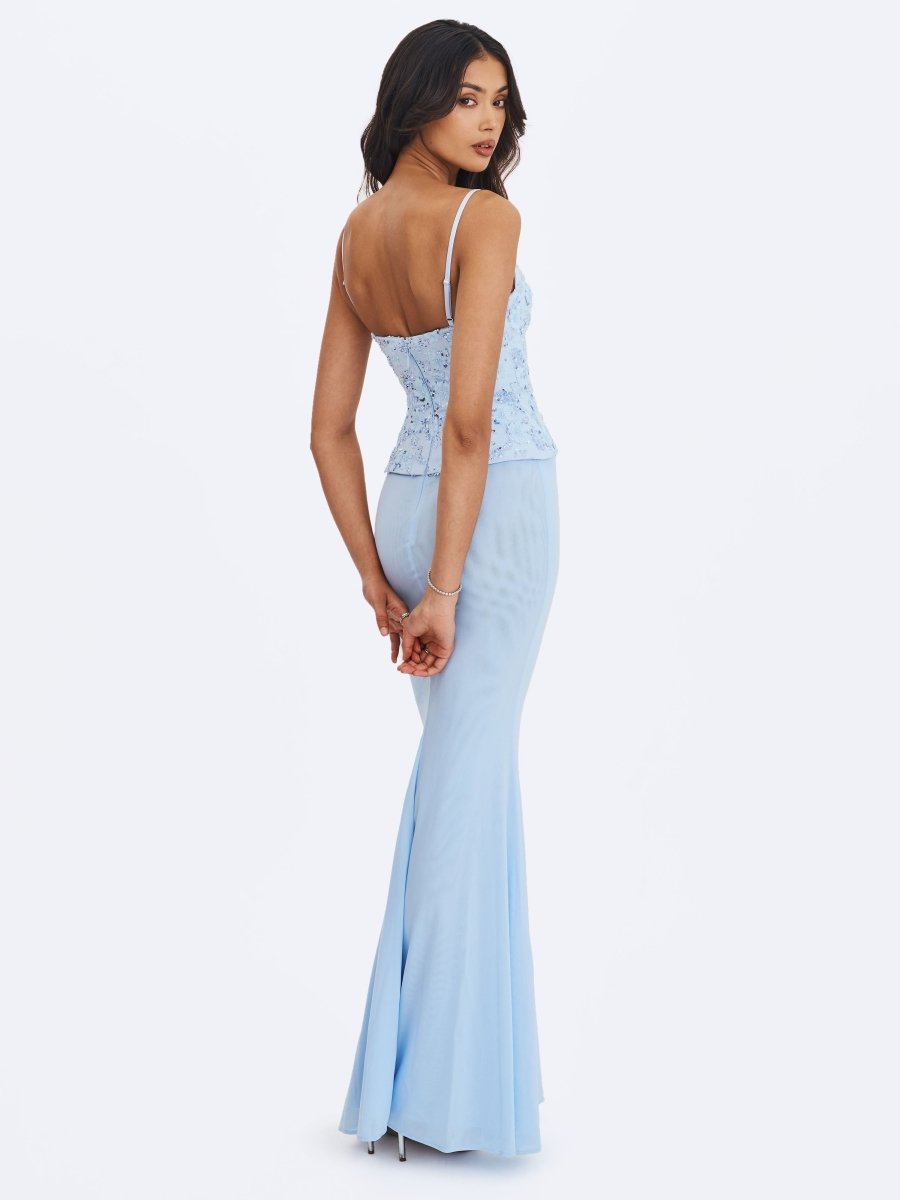 Aurielle Baby Blue Sweetheart Mermaid Peplum Maxi Dress - HOUSE OF SHE