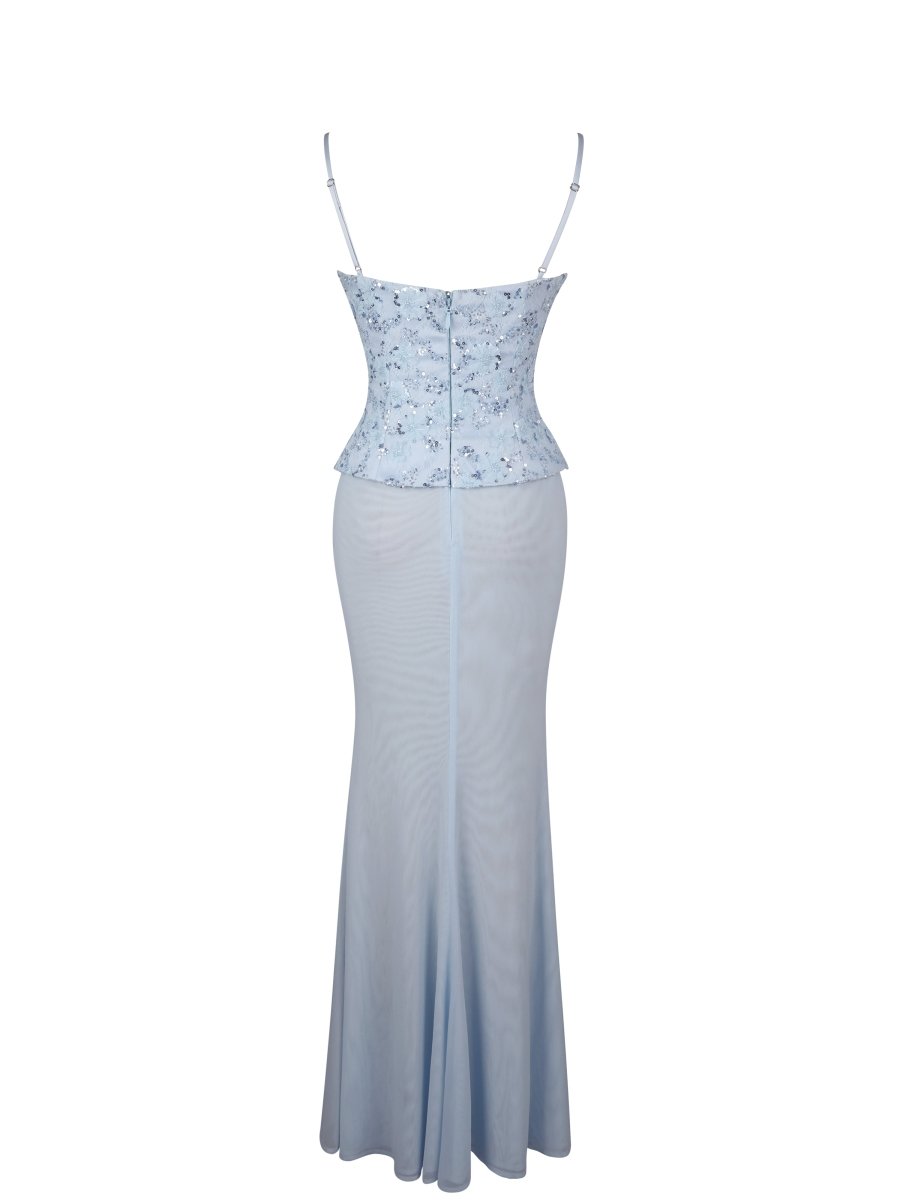 Aurielle Baby Blue Sweetheart Mermaid Peplum Maxi Dress - HOUSE OF SHE
