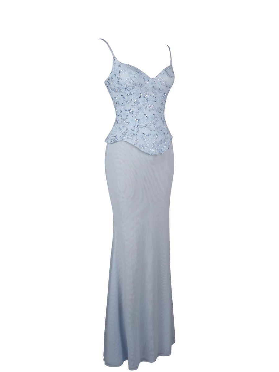 Aurielle Baby Blue Sweetheart Mermaid Peplum Maxi Dress - HOUSE OF SHE
